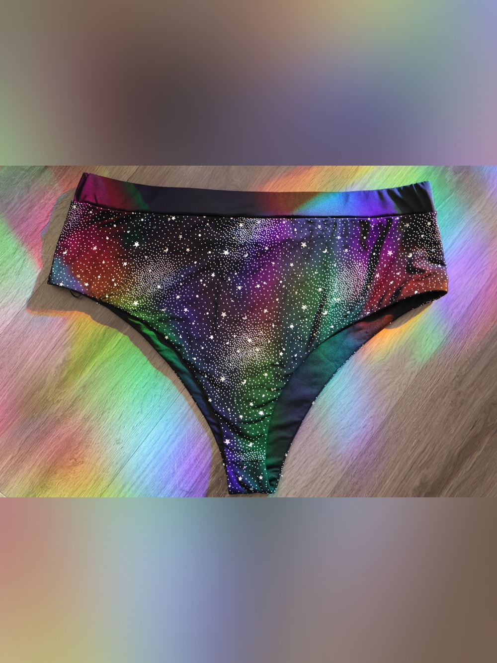 Celestial Crescent Moon & Star Holographic Glitter High Cut Rave Shorts